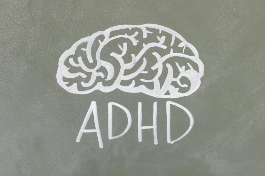 A drawing of a brain with the word "ADHD" below it.