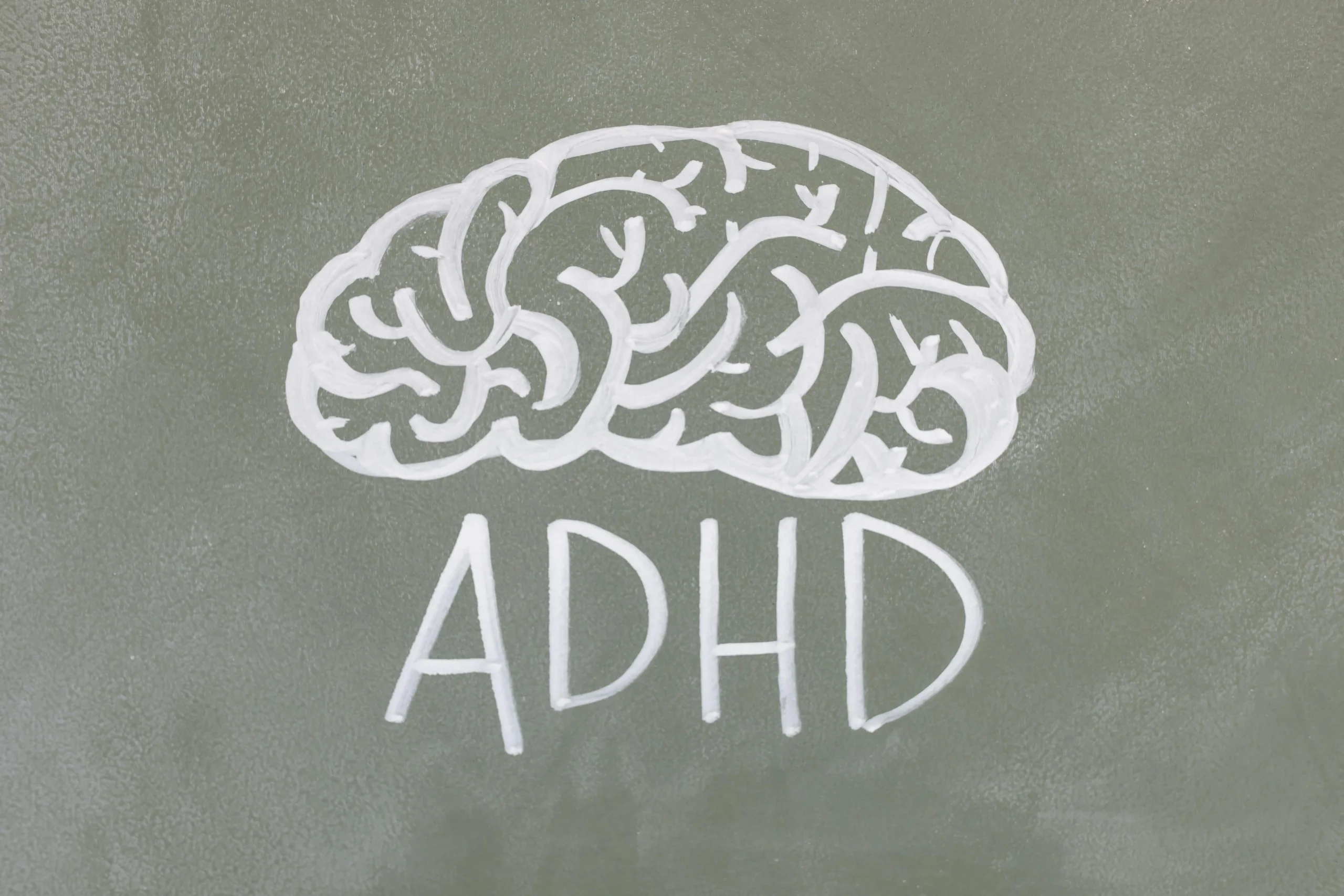 A drawing of a brain with the word "ADHD" below it.